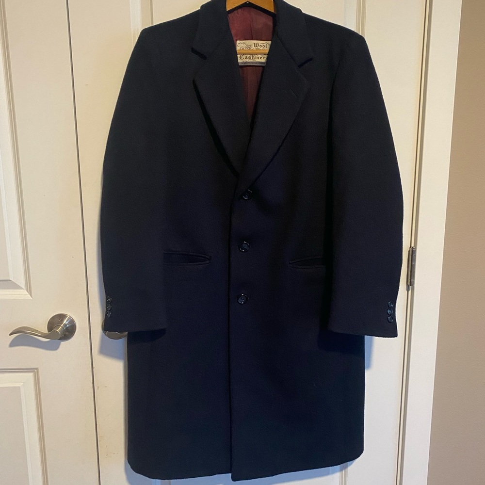Men's Classic Navy Overcoat in Cashmere and Wool